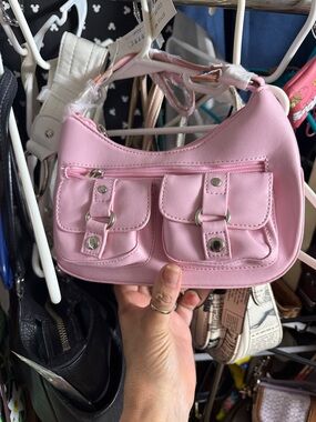 Pink Mini Shoulder Bag with Front Pockets